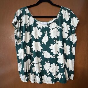 Ava Sky Green Floral Short Sleeve Tee with Cream Flowers